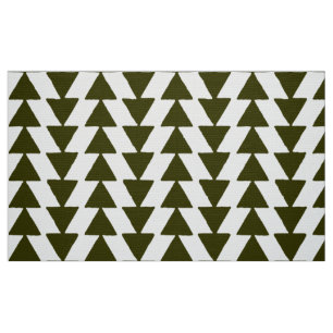 Tissu Triangles gras - Olive foncé sur blanc