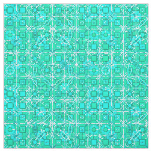 Tissu Tribal Batik - aqua et turquoise avec blanc