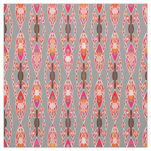 Tissu Tribal Batik - Coral rose et gris argent