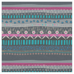Tissu tribal floral bleu gris d'impression