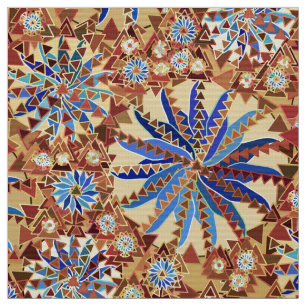 Tissu Tribal Mandala Print, Camel Tan et Denim Blue