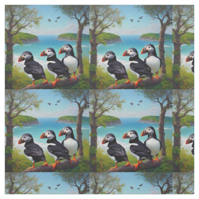 Tissu Trio côtier : Trois Puffins à la plage d'Oils (Échantillon)