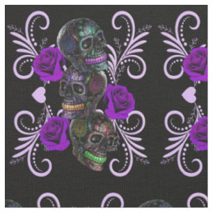 Tissu Triple Jour Noir Des Crânes Morts Roses Violets