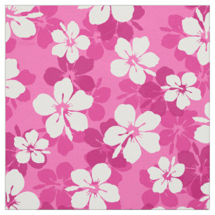 Tissu Tropical Rouge Violet blanc Hibiscus Motif de fleu