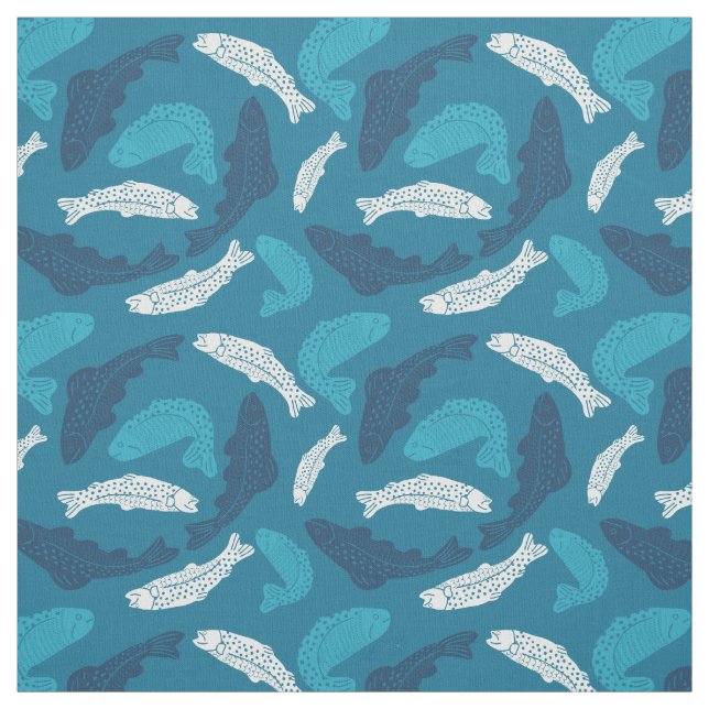 Tissu Truite bleue et ivoirienne, à motif de poisson (Échantillon)
