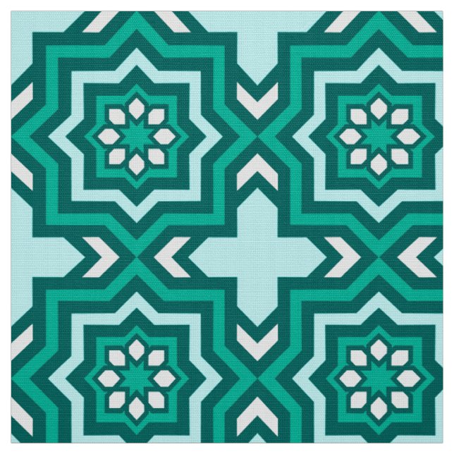 Tissu Tuile, turquoise, Teal, Aqua et blanc marocains (Échantillon)