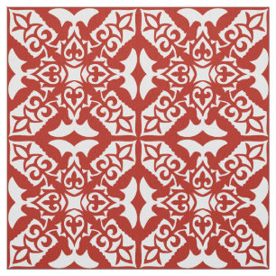 Tissu Tuiles marocaines - rouge profond et blanc