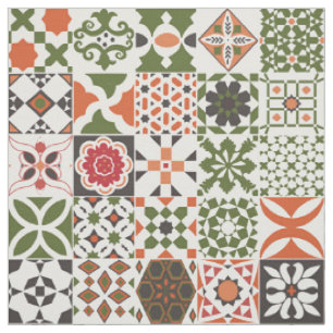 Tissu Tuiles marocaines - vert, noir, rouge