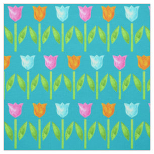 Tissu Tulipes colorées d'aquarelle dans rose, bleu,
