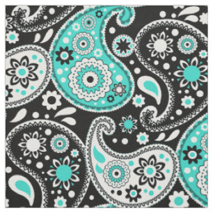 Tissu Turquoise Aqua et Black Bohemian Cowgirl Paisley