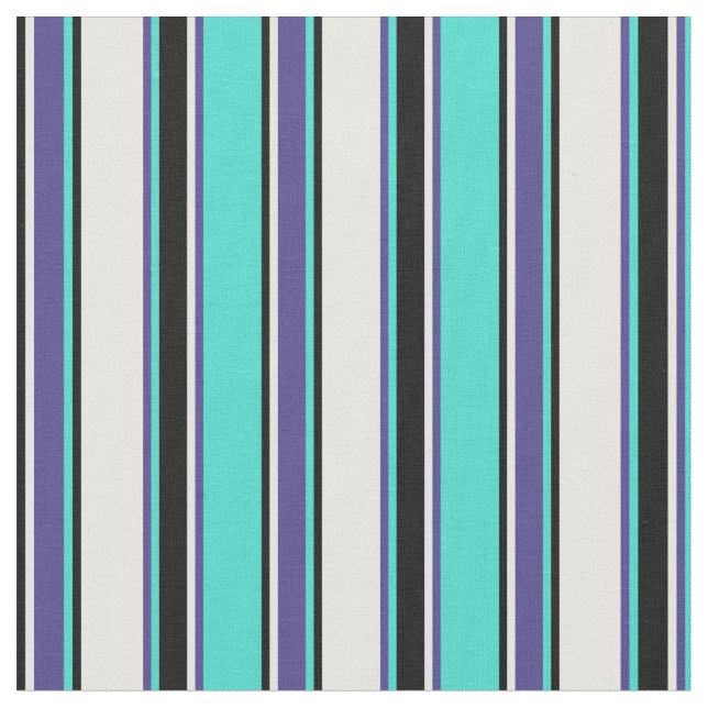 Tissu Turquoise, Bleu Ardoise, Crème à la Menthe & Ligne (Fermer)