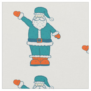 Tissu turquoise bleu orange noël santa claus