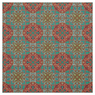 Tissu Turquoise Bleu Orange Rouge Vert Orient Bali Art