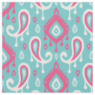 Tissu Turquoise et rose Ikat Paisley