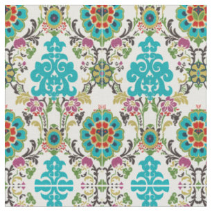Tissu Turquoise florale de prune de motifs de damassé
