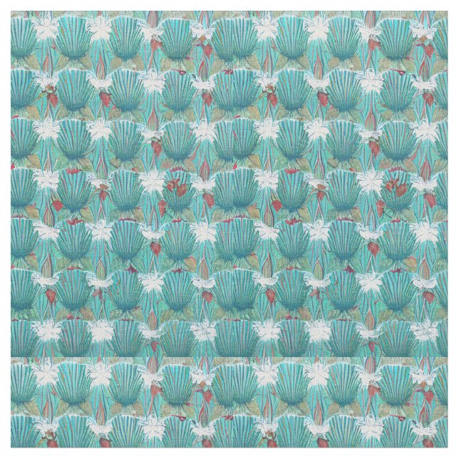 Tissu turquoise géométrique Art Déco Sea Shell 1950 (Fermer)