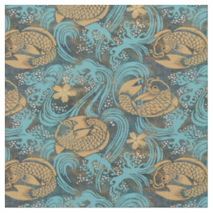 Tissu Turquoise japonais Koi Carp