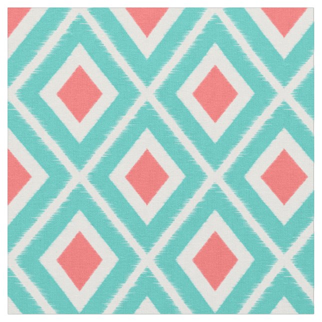 Tissu Turquoise moderne et Coral Ikat Motif (Fermer)