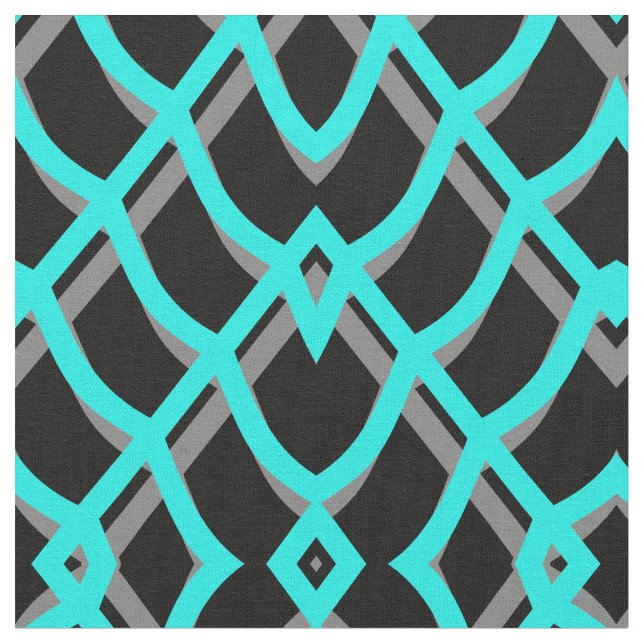 Tissu Turquoise, noir et gris géométrique (Fermer)