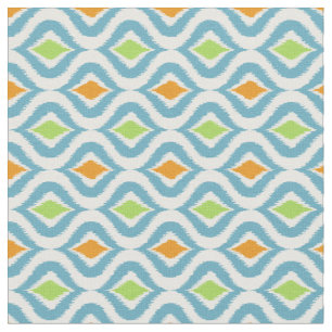 Tissu Turquoise Orange Green Retro Chic Ikat abandonne l