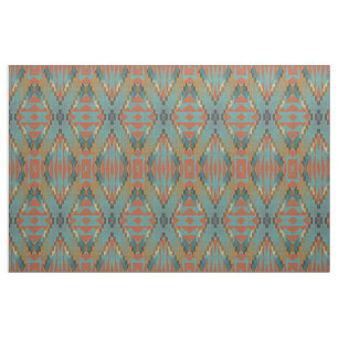 Tissu Turquoise orange vert Turquoise Brown aspect ethni