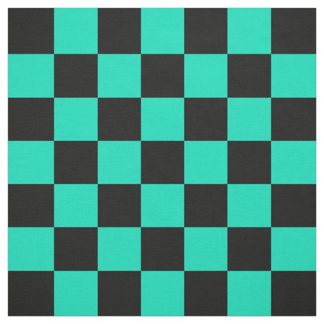 Tissu Turquoise Turquoise Black Checker Motif Textile (Échantillon)