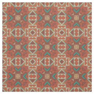 Tissu Turquoise Vert Bleu Orange Aztèque Motif en mosaïq