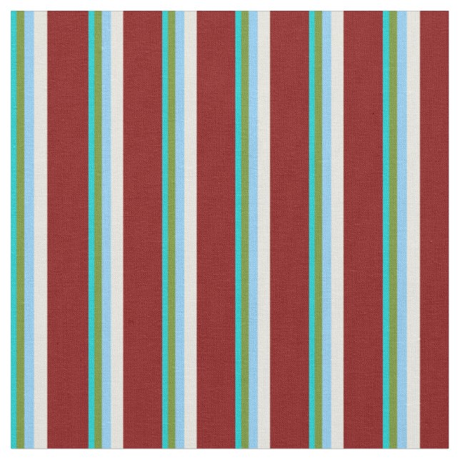 Tissu Turquoise, Vert, Ciel clair, Beige & Maroon (Fermer)