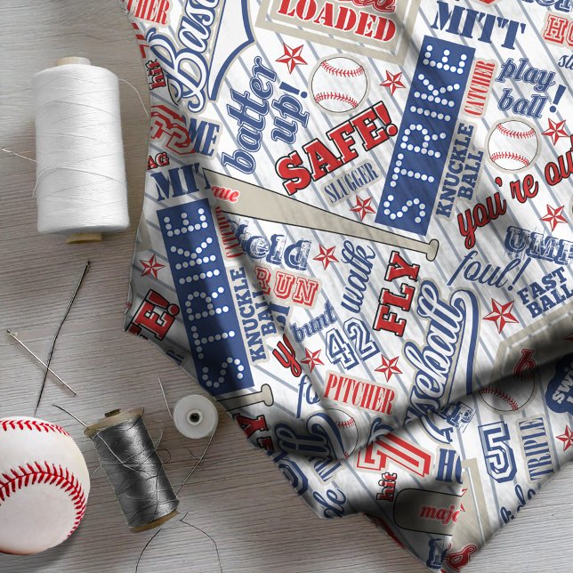 Tissu Typographie de baseball Rouge Blanc Bleu Bleu Trap (Créateur téléchargé)
