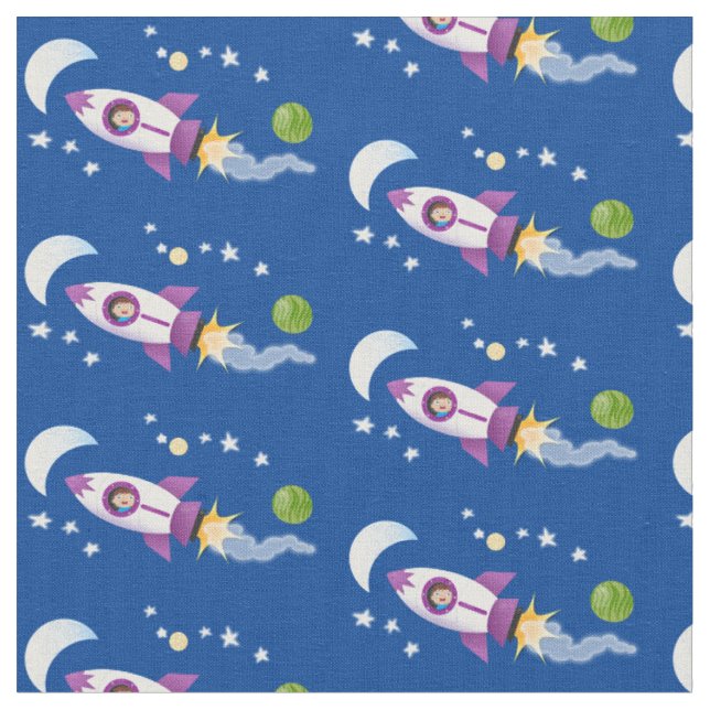 Tissu Un adorable vaisseau-fusée dans l'espace dessin an (Fermer)