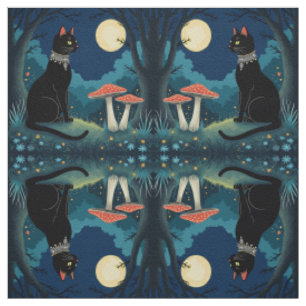 Tissu Un chat noir familier et champignons Halloween 1