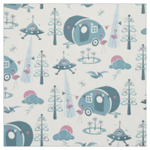 Tissu Une Invasion De Camping ! Bleu muet/rose