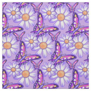 Tissu Une marguerite violette/papillon