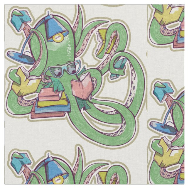 Tissu Une pieuvre qui adore lire (Fermer)