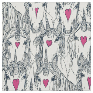 Tissu unicorne amour indigo rose perle