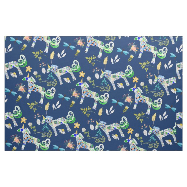 Tissu Unicornes et libellules fantaisistes (Fat Quarter)