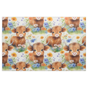 Tissu Vache des Highlands en fleurs sauvages