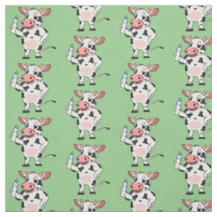 Tissu Vache heureuse avec biberon dessin animé