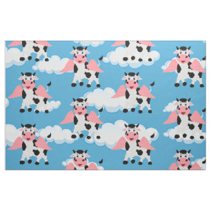 Tissu Vache souriante aux ailes roses animaux drôles des