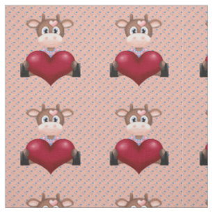 Tissu Valentine's Cow & Red Heart Brown