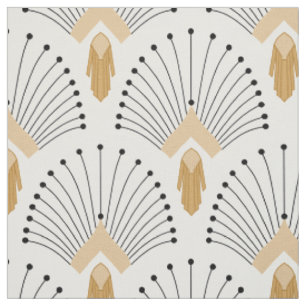 Tissu Ventilateur blanc, or et noir Art déco Motif