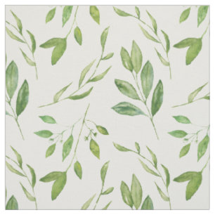 Tissu Verdure - Foliage aquarelle, tiges vertes, Feuille