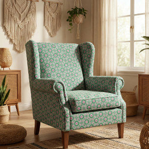 Tissu Vert blanc & rose Motif géométrique marocain