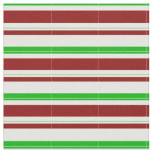Tissu Vert, Blanc, Rouge Lignes à thème de Noël Motif