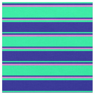 Tissu Vert, Bleu foncé et Motif d'orchidées de bandes