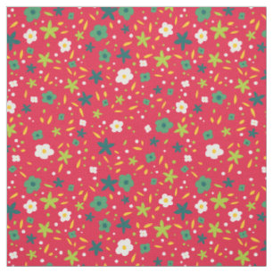 Tissu Vert clair et rouge mou Ditsy motif floral