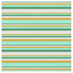 Tissu Vert de mer, blanc, verge d'or et aquamarine coule