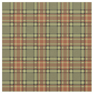Tissu Vert de mousse vintage et plaid orange brûlé