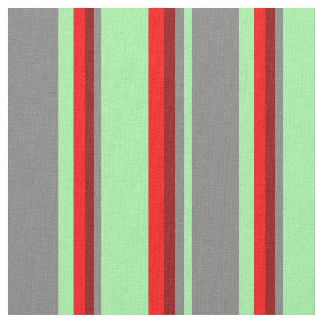Tissu Vert, Gris, Rouge foncé & Lignes rouges/Motif de r (Fermer)