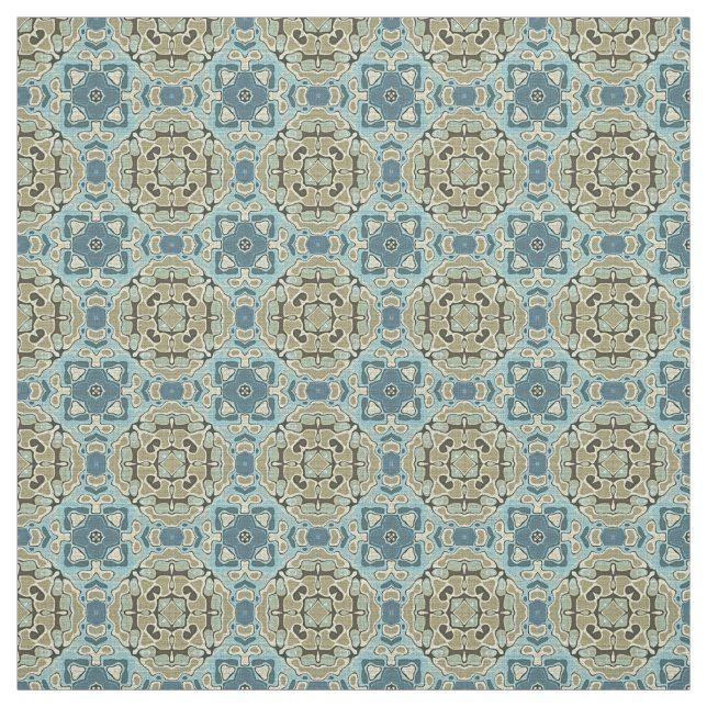 Tissu Vert gris Turquoise bleu ocre Hip Orient Bali Art (Échantillon)